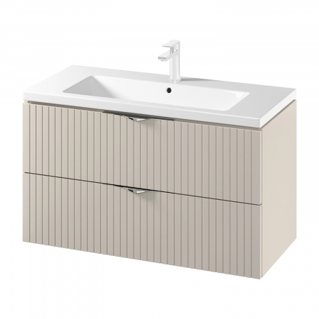 Seturi mobilier cu lavoar - Set dulap baie suspendat 2 sertare lavoar inclus, 100 cm, casmir mat, MDF, Cersanit Tirso