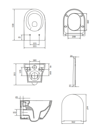 Set vas Wc suspendat oval si capac duroplast slim, alb, Cersanit Larga Pro [1]