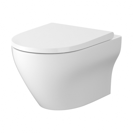 Set vas Wc suspendat oval si capac duroplast slim, alb, Cersanit Larga Pro [0]
