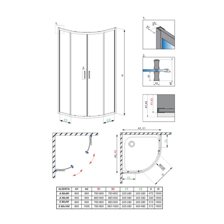 Set cabină de duș Radaway Alienta Black A 90x90 cm, uși culisante, cădiță Rodos A Compact și sifon [4]