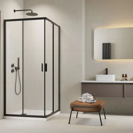 Cabine de duș - Set cabină de duș Radaway Alienta Black D 100x80 cm, uși culisante, cădiță Laros D Compact și sifon