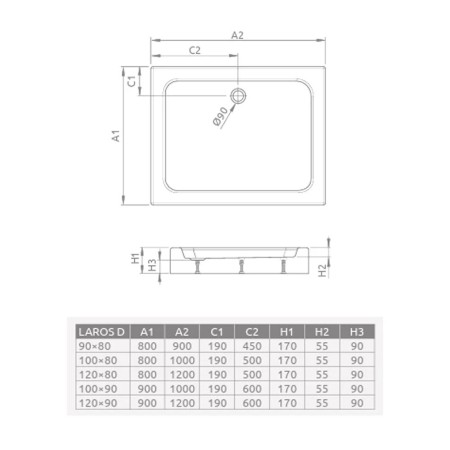 Set cabină de duș Radaway Alienta Black DWJ+S 100x80 cm, ușă culisantă + perete fix, cădiță Laros D Compact și sifon [3]