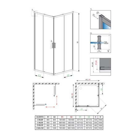 Set cabină de duș Radaway Alienta C 90x90 cm, uși culisante, cădiță Tinos C Compact și sifon [5]
