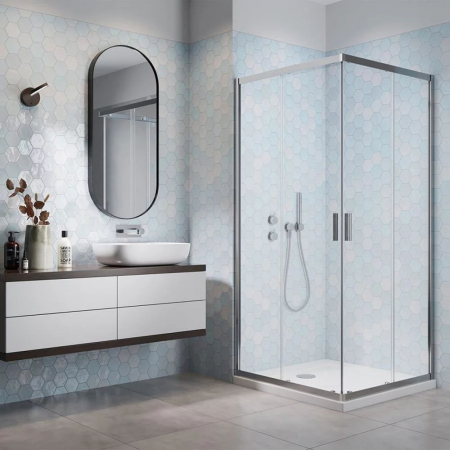 Cabine de duș - Set cabină de duș Radaway Alienta C 90x90 cm, uși culisante, cădiță Tinos C Compact și sifon