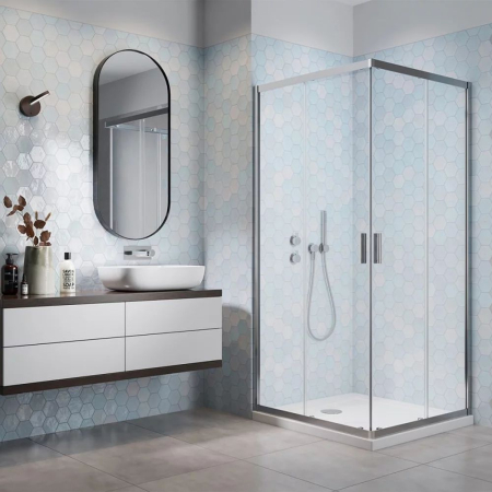 Cabine de duș - Set cabină de duș Radaway Alienta D 100x80 cm, uși culisante, cădiță Laros D Compact și sifon