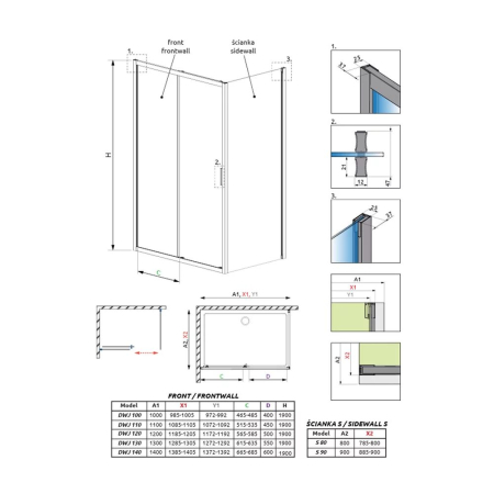 Set cabină de duș Radaway Alienta DWJ+S 120x80 cm, ușă culisantă + perete fix, cădiță Laros D Compact și sifon [5]