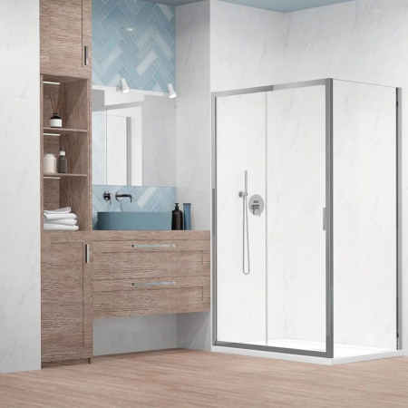 Cabine de duș - Set cabină de duș Radaway Alienta DWJ+S 100x90 cm, ușă culisantă + perete fix, cădiță Laros D Compact și sifon