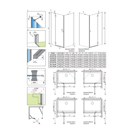Set cabina de dus dreptunghiulara Radaway Torrenta KDJ 100x80 cm, usa batanta dreapta, cadita Laros D Compact si sifon [5]