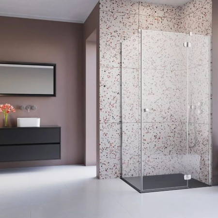 Cabine de duș - Set cabina de dus patrata Radaway Torrenta KDJ 90x90 cm, usa batanta dreapta, cadita Tinos C Compact si sifon
