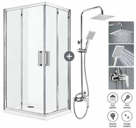 Cabine de dus simple - Set cabina dus 80x80 cm Sanswiss Ocelia cu coloana de baie deante crom Oregano