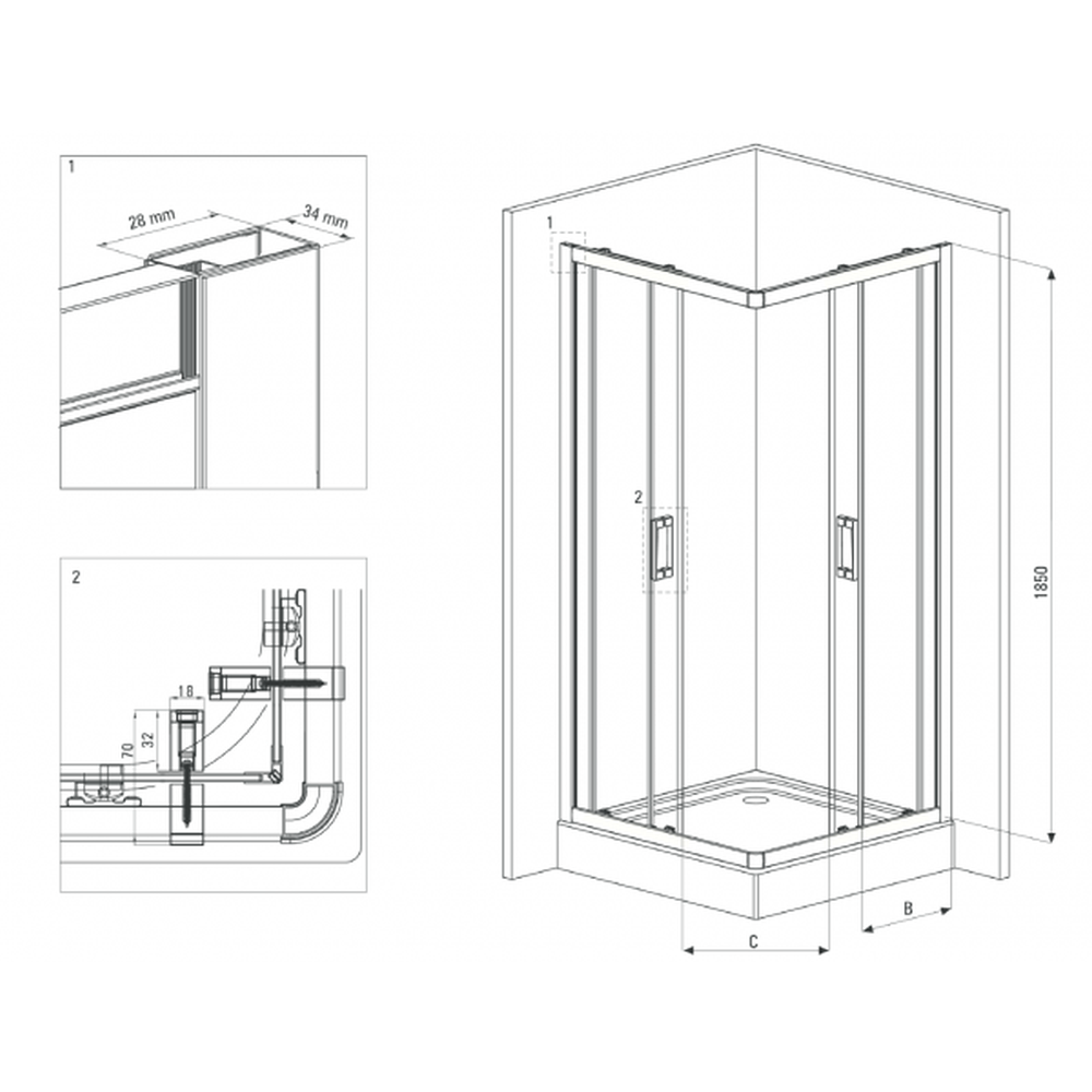 Set cabina dus neagra 80x80 cm cu baterie dus neagra termostatica Ferro [1]