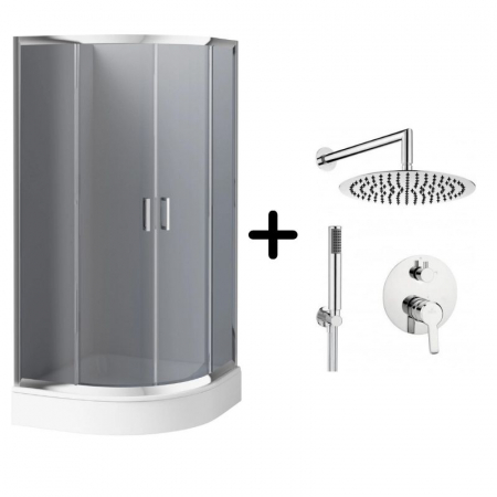 Perechea perfecta - Set cabina dus semirotunda 90x90 cm cu baterie dus incastrata Arnika