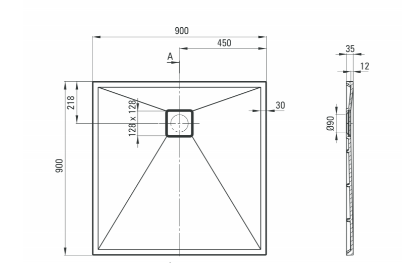 Set cabina dus neagra cu usa culisanta 90x90 cm plus cadita dus compozit Deante, Correo Square [2]