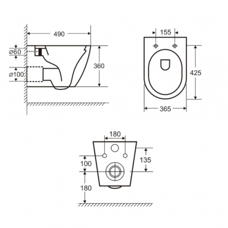 Set cabina dus neagra cu usa culisanta 90x90 cm, vas wc rimless suspendat si lavoar baie pe blat Foglia [2]