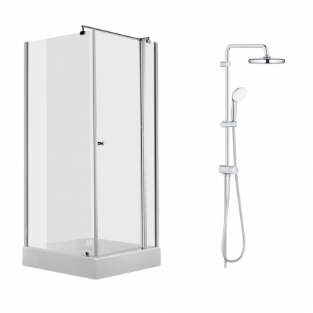Perechea perfecta - Set cabina dus patrata 90x90 cm crom Deante Cubic plus coloana cu comutator crom, Grohe New Tempesta 210
