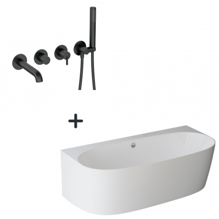 Perechea perfecta - Set cada baie freestanding compozit, lipita de perete, 180x86 cm Como si baterie cada incastrata negru mat Silia