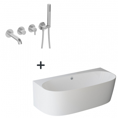 Cazi baie - Set cada baie freestanding compozit, lipita de perete, 180x86 cm Como si baterie cada incastrata oțel șlefuit Silia