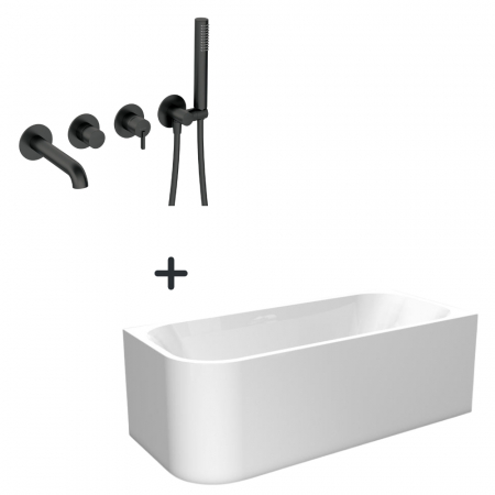 Seturi cazi freestanding cu baterie - Set cada baie freestanding, orientare dreapta, 150x75 cm, Maugli si baterie cada incastrata negru mat Silia