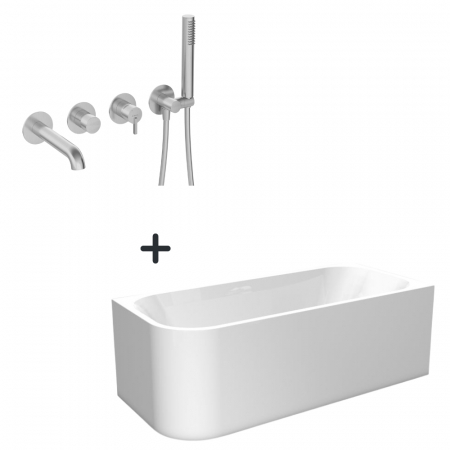 Cazi baie - Set cada baie freestanding, orientare dreapta, 150x75 cm, Maugli si baterie cada incastrata oțel șlefuit Silia