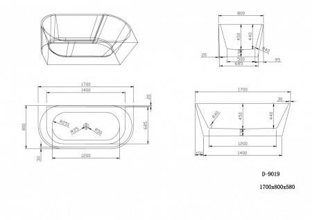 Set cada baie freestanding, lipita de perete, Foglia Mara, 170x80 cm si baterie incastrata negru mat, Deante Silia [2]