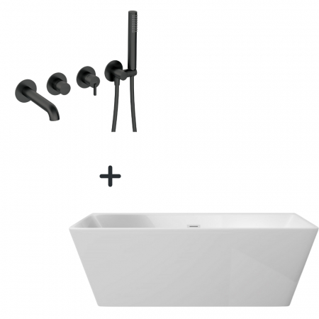 Set cada baie freestanding, lipita de perete, 170x80 cm, Hiacynt si baterie cada incastrata negru mat Silia [0]