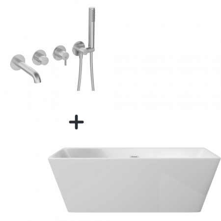 Cazi baie - Set cada baie freestanding, lipita de perete, 170x80 cm, Hiacynt si baterie cada incastrata oțel șlefuit Silia