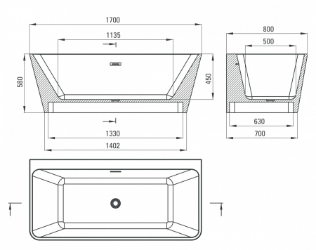 Set cada baie freestanding, lipita de perete, 170x80 cm, Hiacynt si baterie cada incastrata negru mat Silia [2]
