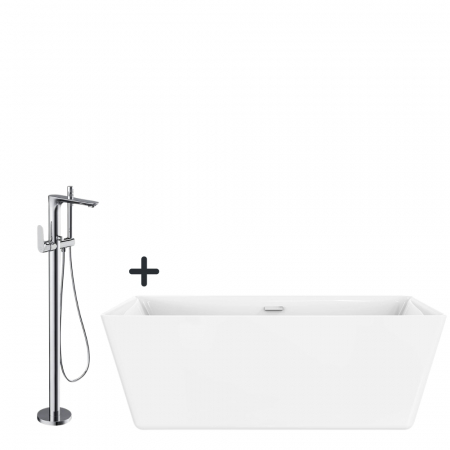 Seturi cazi freestanding cu baterie - Set cada baie freestanding, dreptunghiulara, 170x75 cm, Cosmo si baterie cada freestanding crom lucios Crea