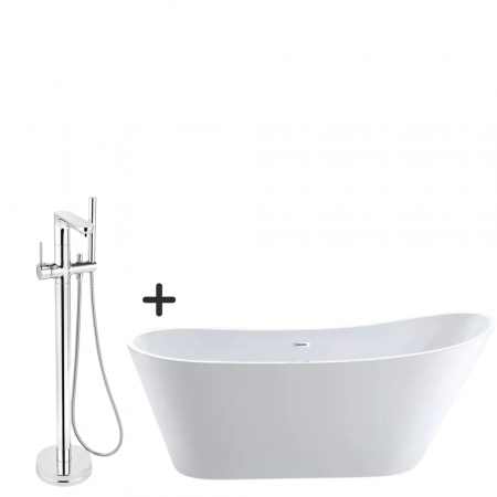 Cazi baie - Set cada baie freestanding, ovala, 170x75 cm, Diva si baterie cada freestanding crom Fiesta