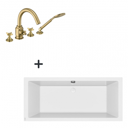 Seturi cazi freestanding cu baterie - Set cada baie incastrata 170x75 cm Cersanit Intro si baterie cu montare pe cada, culoare bronz, Temisto