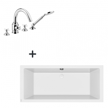 Seturi cazi freestanding cu baterie - Set cada baie incastrata 180x80 cm Cersanit Intro si baterie cu montare pe cada, crom lucios, Temisto