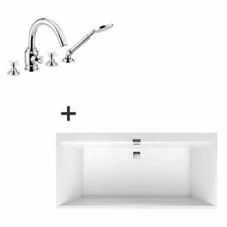 Seturi cazi freestanding cu baterie - Set cada baie incastrata 190x90 cm Villeroy&Boch si baterie cu montare pe cada, crom lucios, Deante Temisto