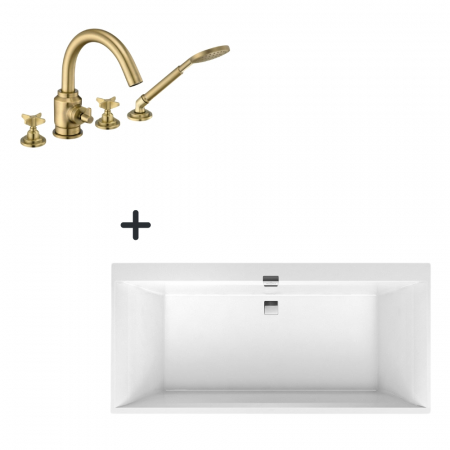Seturi cazi freestanding cu baterie - Set cada baie incastrata 190x90 cm Villeroy&Boch si baterie cu montare pe cada, culoare bronz, Temisto