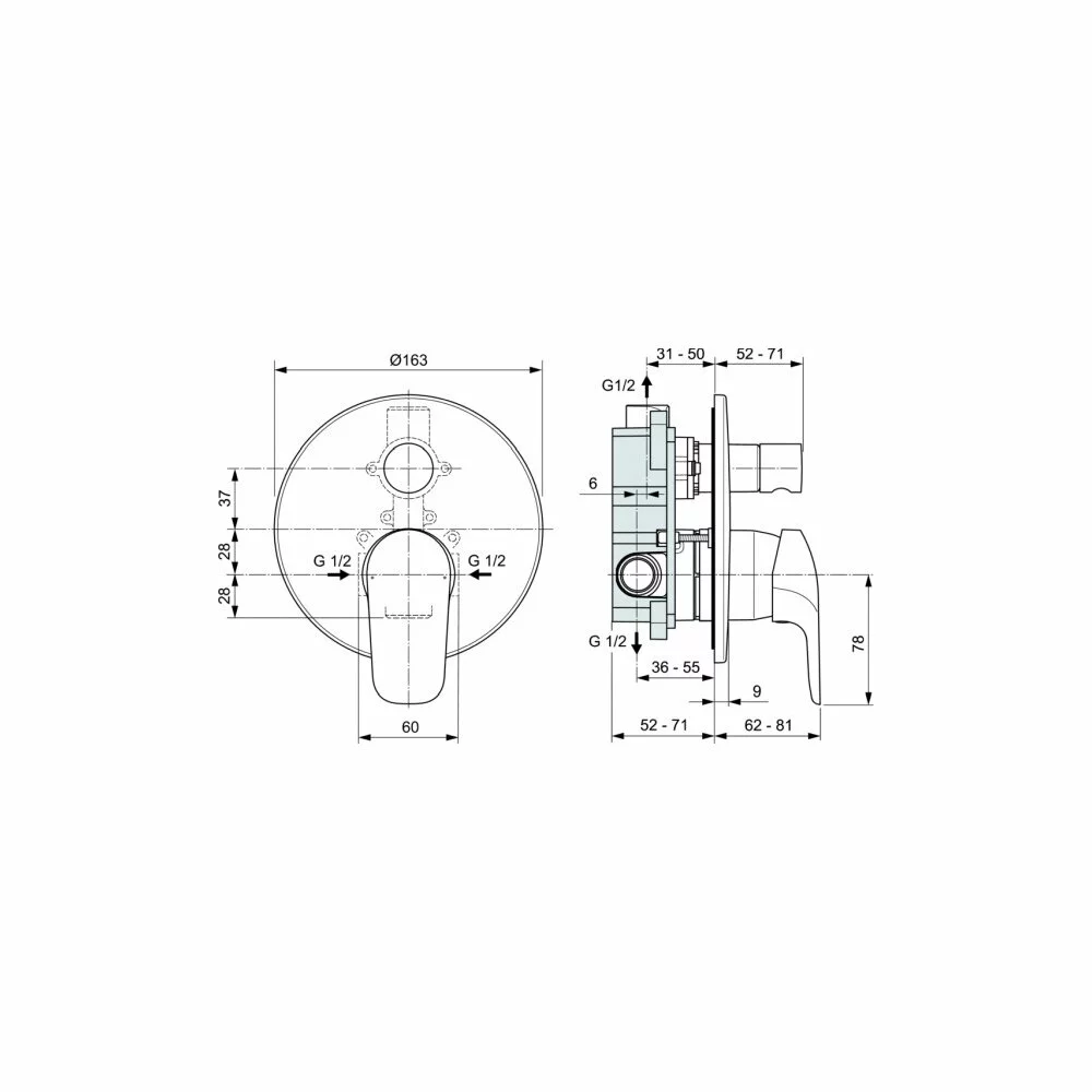 Sistem de dus termostatic, crom, palarie, dus, baterie, incastrat,  Ideal Standard Ceraflex [3]