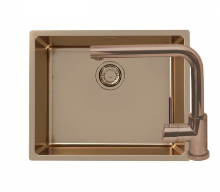 Set chiuveta bucatarie inox cu baterie - Set chiuveta bucatarie inox Kombino 50 si baterie bucatarie Fluid Monarch cupru