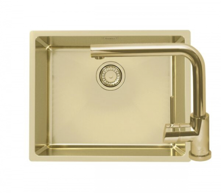 Set chiuveta bucatarie inox cu baterie - Set chiuveta bucatarie inox Kombino 50 si baterie bucatarie Fluid Monarch aurie