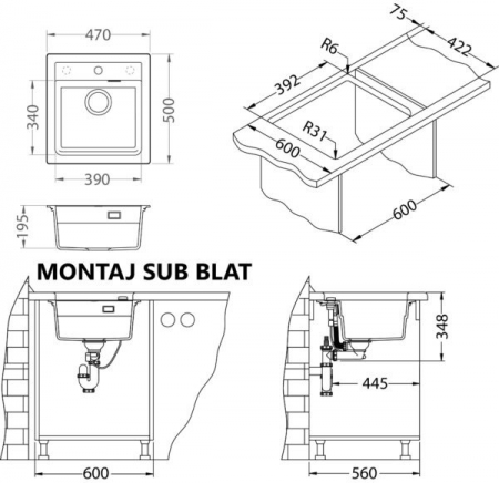 Set chiuveta bucatarie compozit Atrox 20 bej, baterie bucatarie Kati bej si tocator lemn [4]