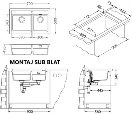 Set chiuveta bucatarie compozit Atrox 50 gri, baterie bucatarie Kati gri si accesorii [4]
