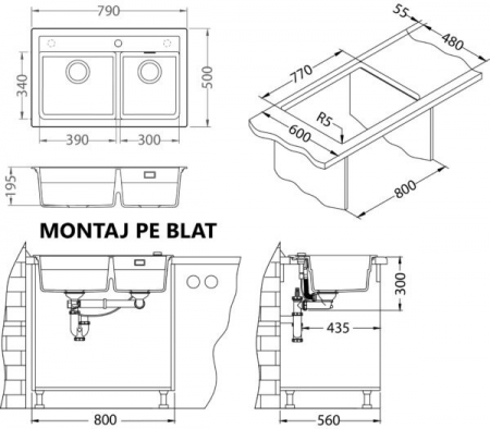 Set chiuveta bucatarie compozit Atrox 50 gri, baterie bucatarie Kati gri si accesorii [3]