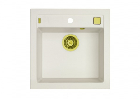 Set chiuveta bucatarie compozit Formic 20 alba si baterie bucatarie Laguna Monarch aurie [1]