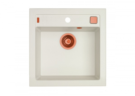 Set chiuveta bucatarie compozit Formic 20 alba si baterie bucatarie Laguna Monarch cupru [1]