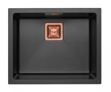 Set chiuveta bucatarie compozit Quadrix 50 neagra si baterie bucatarie Laguna Monarch cupru [1]