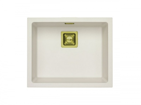 Set chiuveta bucatarie compozit Quadrix 50 alba si baterie bucatarie Laguna Monarch aurie [1]