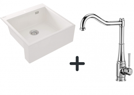 Perechea perfecta - Set chiuveta bucatarie alba farmhouse Eridan cu baterie bucatarie Tamizo