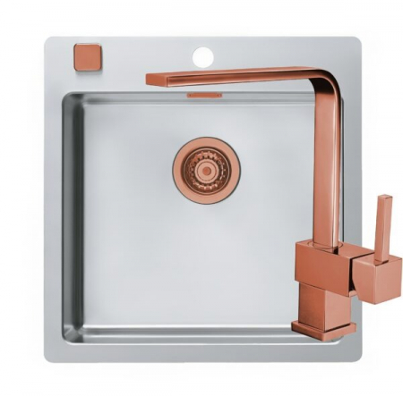 Set chiuveta bucatarie inox cu baterie - Set chiuveta bucatarie inox Pure 30 si baterie bucatarie Laguna Monarch cupru