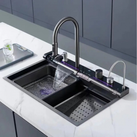 Chiuvete bucatarie inox - Set chiuveta bucatarie multifunctionala, dimensiune 750x460, display digital led, gri antracit, Top Ceramic