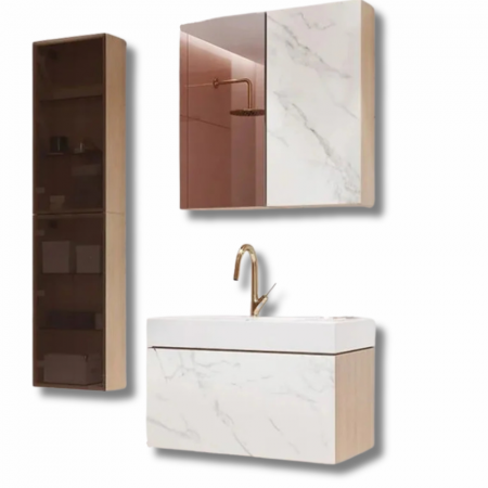 Seturi mobilier cu lavoar - Set complet mobiler baie  CALACATTA placat cu ceramica, dulap si lavoar 100 cm Cersanit