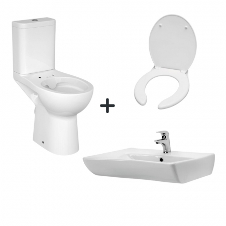 Vase toaleta persoane cu dizabilitati - Set complet pentru persoane cu dizabilitati, vas wc stativ cu rezervor si capac wc si lavoar suspendat