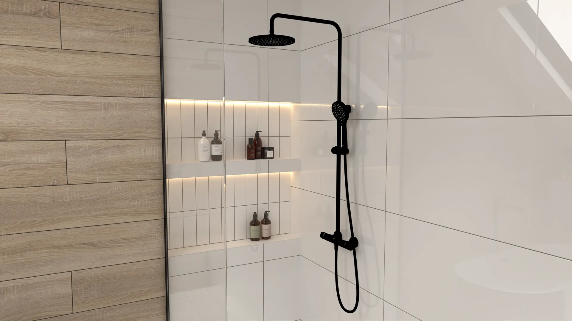 Set de dus cu baterie termostatata, 23 cm, 3 jeturi, negru mat, Kielle Oudee [1]