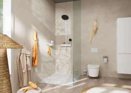 Set de dus cu baterie termostatata, palarie 26 cm, 3 jeturi, alb mat, Hansgrohe Pulsify S [2]